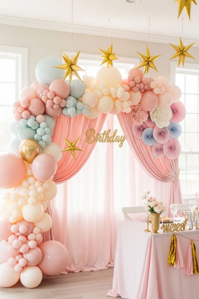 Pink Pastel Birthday Decor Full Balloon Backdrop Setup