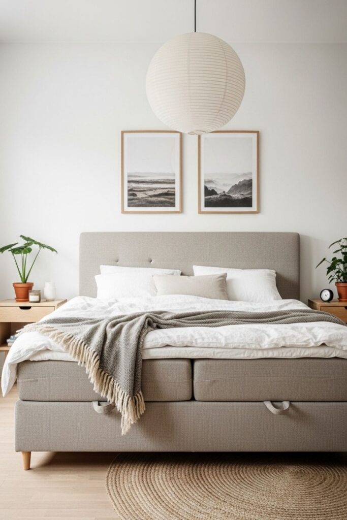 Scandinavian Ottoman Bed Storage Bed for a Bright Modern Bedroom, Space-Saving