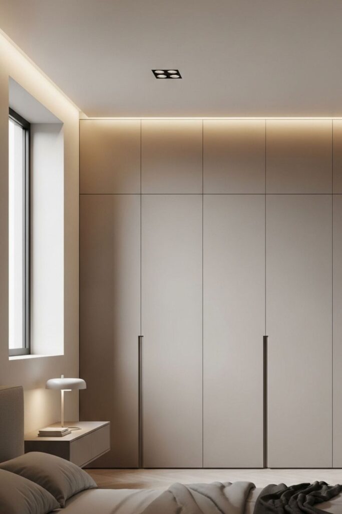 Sleek Wardrobes for Modern Minimalist Bedroom Design in Neutral Tones