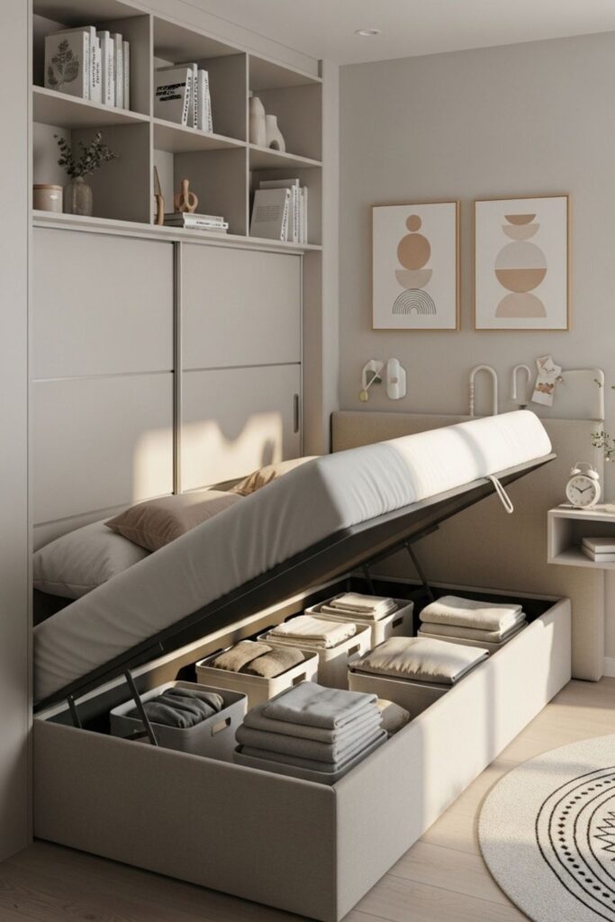Space-Saving Ottoman Bed Storage Bed for a Small Apartment Modern Bedroom