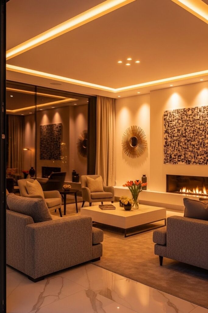 Warm Ambient Lighting Ideas for a Modern Luxury Living Room 