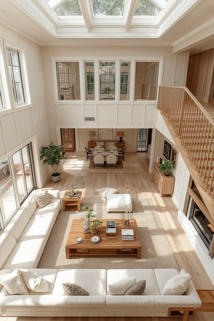 Contemporary Living Room with Statement Staircase