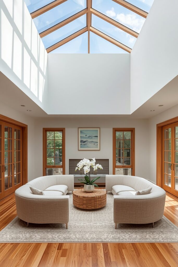 Elegant Atrium Living Room with Glass Roof Design