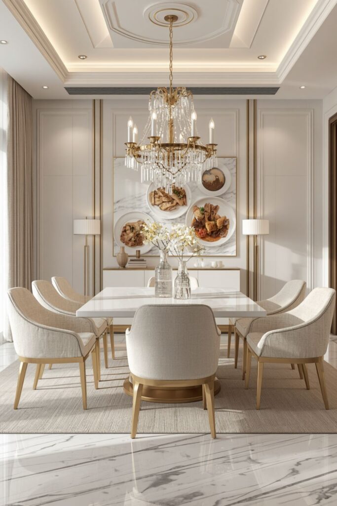 Elegant White Dining Interior With Floor-To-Ceiling Windows