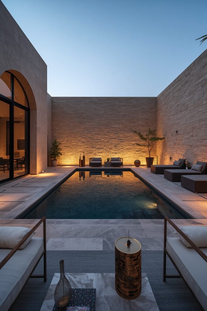 High-End Courtyard Patio With Luxury Evening Atmosphere