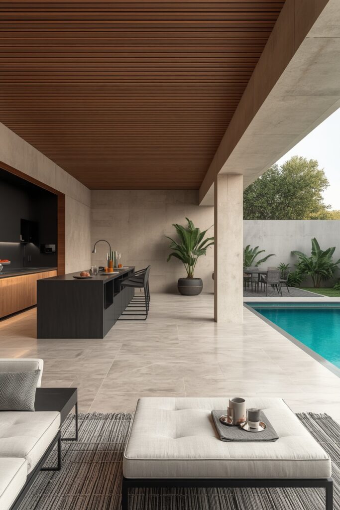 Luxury Covered Pool Patio With Modern Outdoor Kitchen