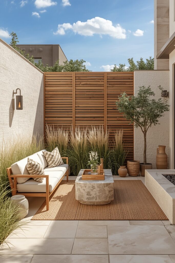 Luxury Patio Garden With Soft Landscaping And Neutral Finishes