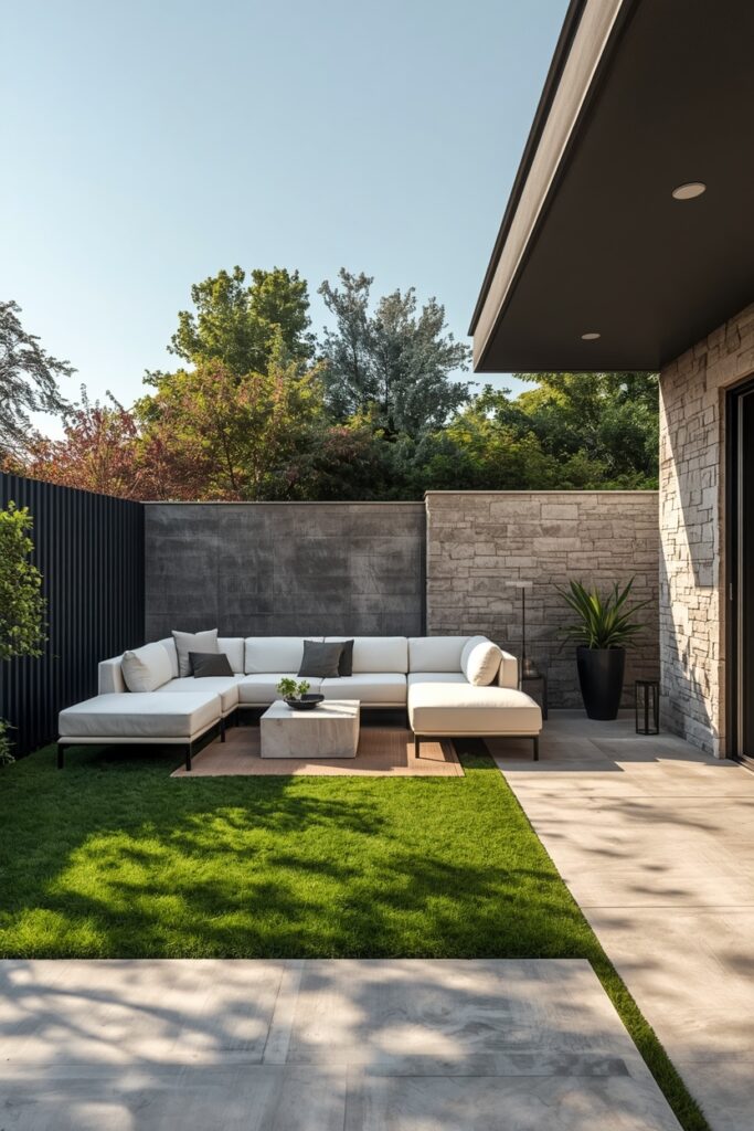 Modern Black And Green Backyard With Architectural Simplicity