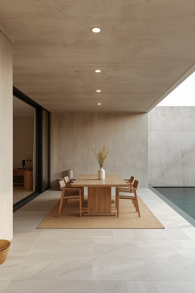 Modern Neutral Patio With Designer Outdoor Dining Space