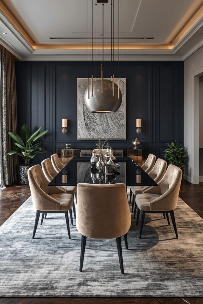 Navy Blue Dining Room With Sleek Contemporary Styling