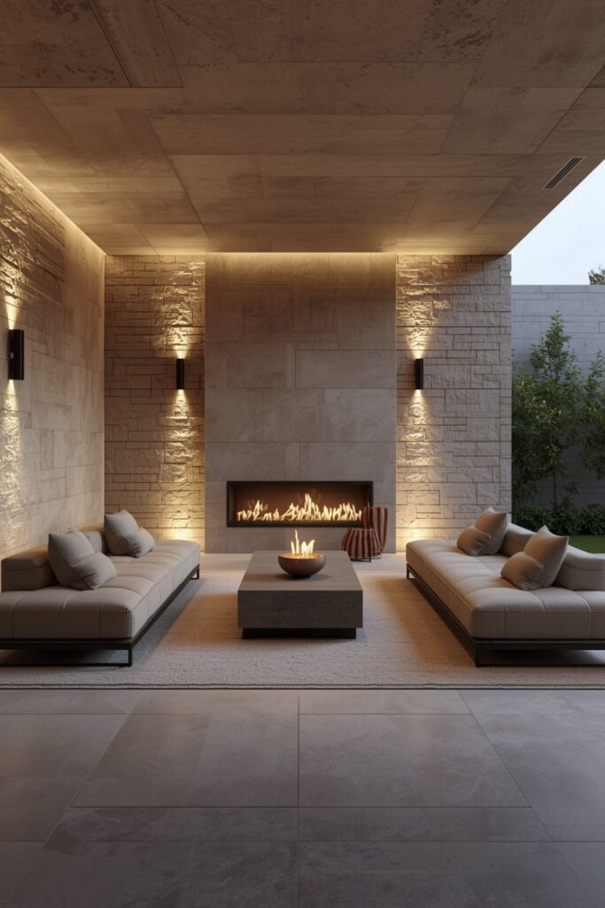 Sleek Stone Terrace with Fire Feature