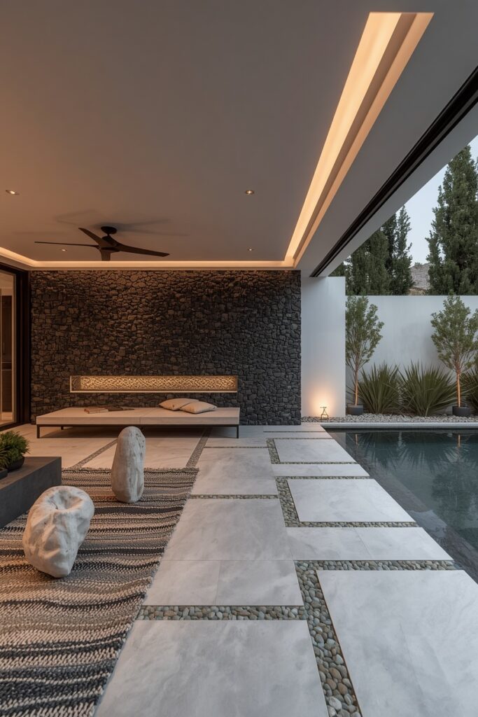 Sophisticated Modern Patio With Warm Wood Architectural Details