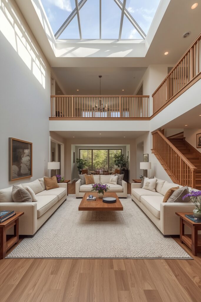 Sunlit Double Height Living Room with Grand Skylight Ceiling